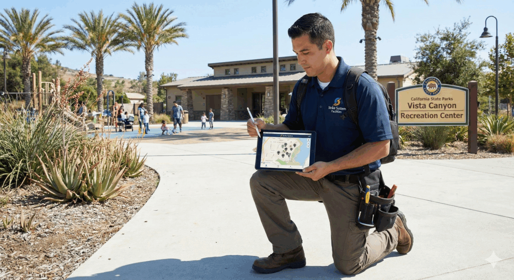 Strike technician installing rodent control seismic system in California Parks